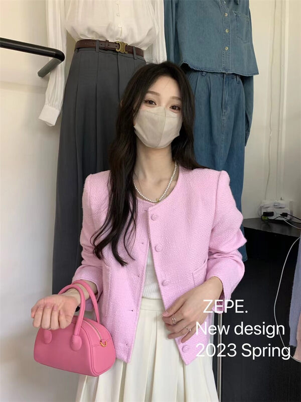 【ZE】小香風單排扣舒適百搭短外套  86022#  L