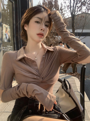 Real price real price 2023 spring new self-cultivation thin irregular design top long-sleeved all-match T-shirt women