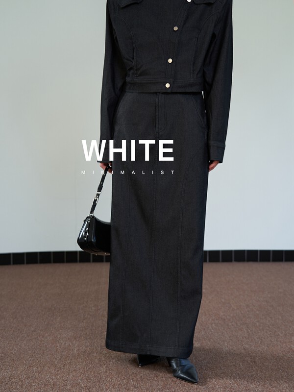 【WHITE】韓系中長淨色質感半身裙  D88920#  LFY