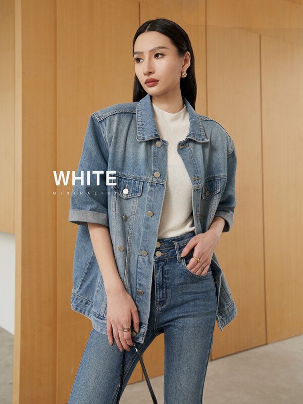 2023早春新款!【WHITE】時髦短袖百搭牛仔襯衫  W88863#  LFY
