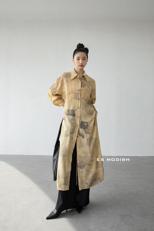 2023 early spring new!  【ES MODISH】Retro style printed shirt collar single-breasted dress OPS2162# ZXL