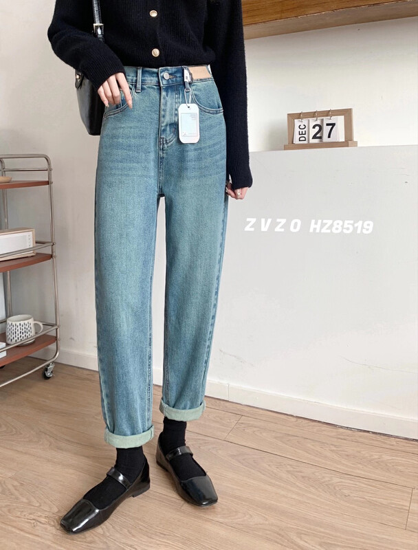 【ZVZO】春季新款萬能鬆緊腰彈力顯瘦老爹牛仔褲HZ8519