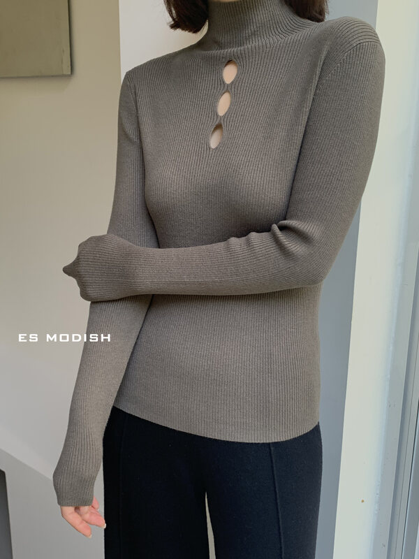 【ES MODISH】鏤空設計半高領修身百搭打底衫  BL1929#  CQW