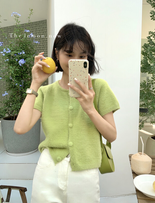 【檸檬綠茶】高級感慵懶風短袖針織開衫  00-315#  FHX