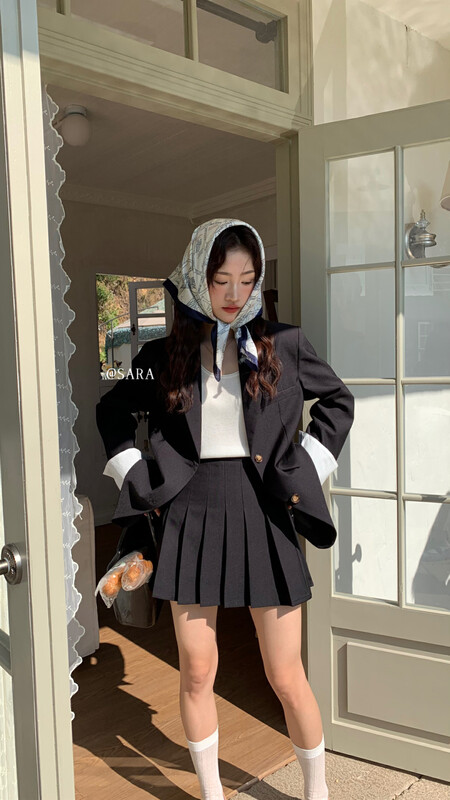 【SARA】韓版寬鬆西裝外套百褶半身裙套裝90282
