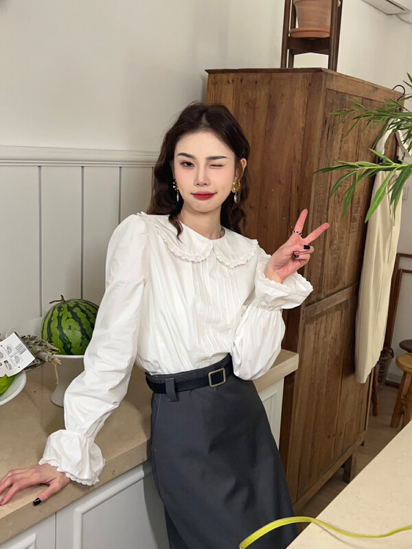 【FEI MAO】法式襯衣可愛娃娃領設計感小眾別致上衣春裝襯衫  Z-9063#  LSL
