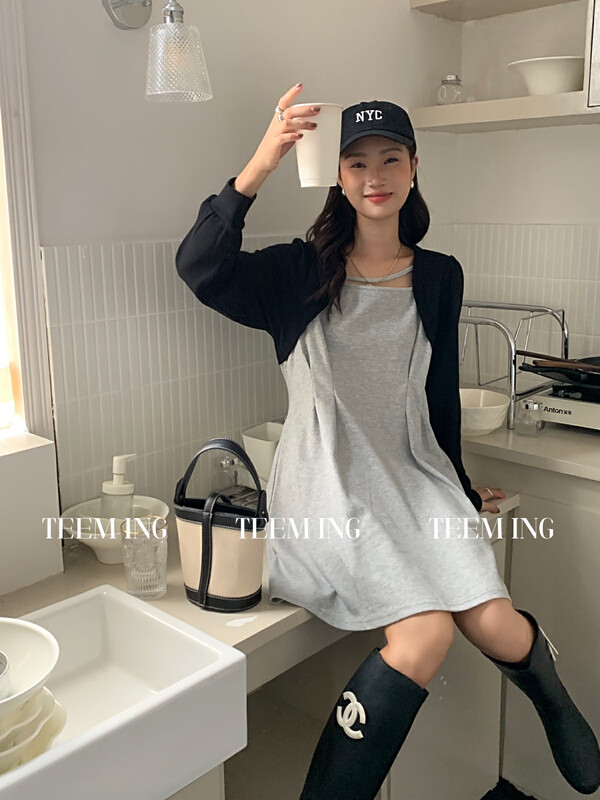 2023早春新款!【TEEM ING】韓系撞色假兩件連衣裙  838#  HJY