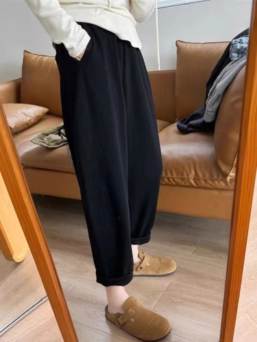 7848 real price large size solid color elastic fat MM loose slim straight casual women's harem pants