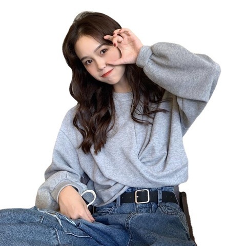 Short sweater women's loose Korean version of the new autumn thin section exposed navel long-sleeved design sense