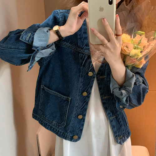 Real price three standard Qi Xiaoxiang wind v-neck water denim jacket women
