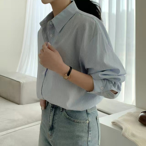 Korean version of the small fresh striped design sense niche shirt long sleeves