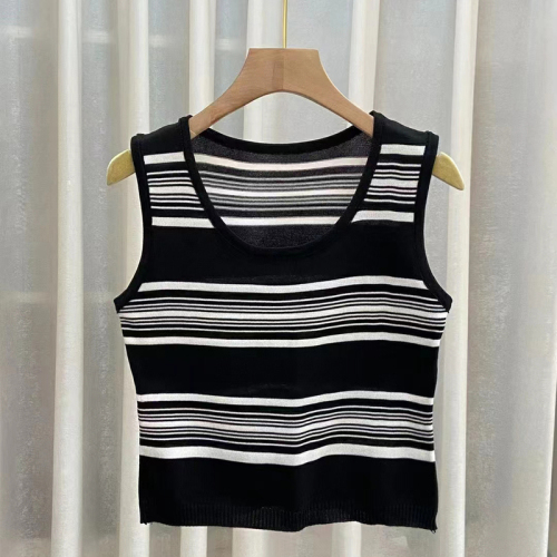 Knitted Camisole Women's Summer  New French Spice Girls Wear Contrasting Color Striped Square Collar Sleeveless Top