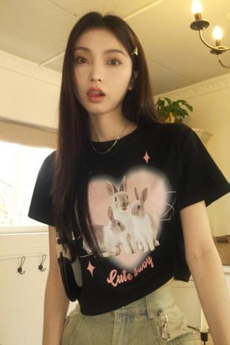 Real shot Summer new short-sleeved T-shirt short section exposed navel pure desire wind self-cultivation niche hot girl top female