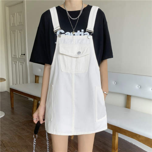 Real shot summer new large size women's denim suspender skirt loose student slim dress S-5XL200 catties