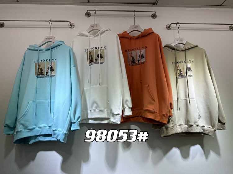 【9319】兔子印花寬鬆連帽百搭衛衣  98053#  L