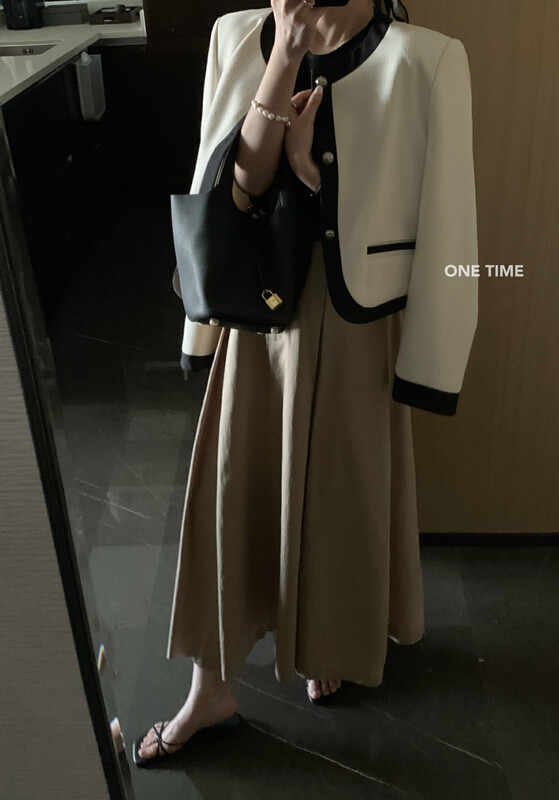 2023早春新款!【ONE TIME】法式小香風撞色圓領短外套  KX1192#  CLS