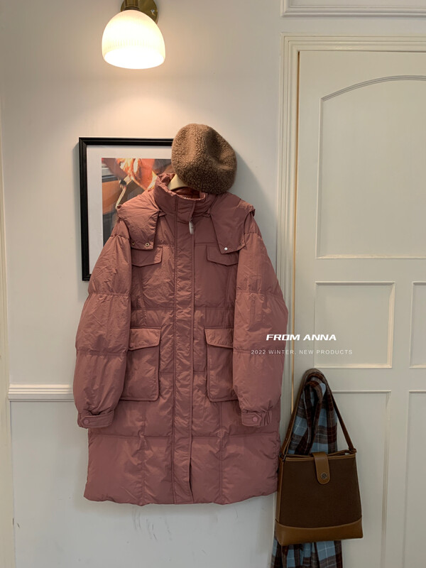 【FROM ANNA/TABLE BLUE】糖果色系多口袋長款保暖羽絨服外套(含90%白鴨絨)  228988#  LSW
