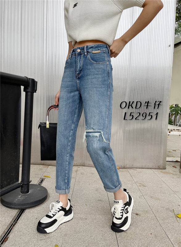 2023早春新款!【OKD】破洞哈倫顯瘦高腰牛仔褲  52951#  ZXL