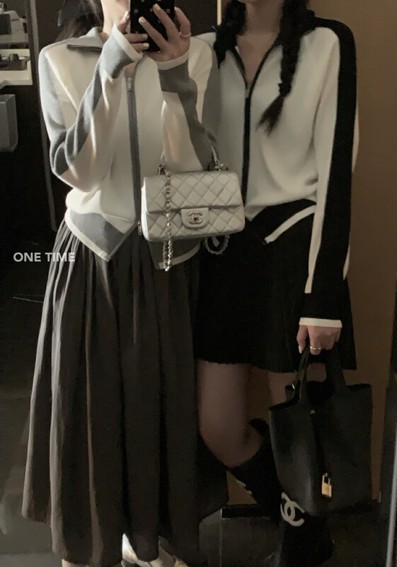 【ONE TIME】拼接雙頭拉鏈針織開衫  XW5608#  CLS