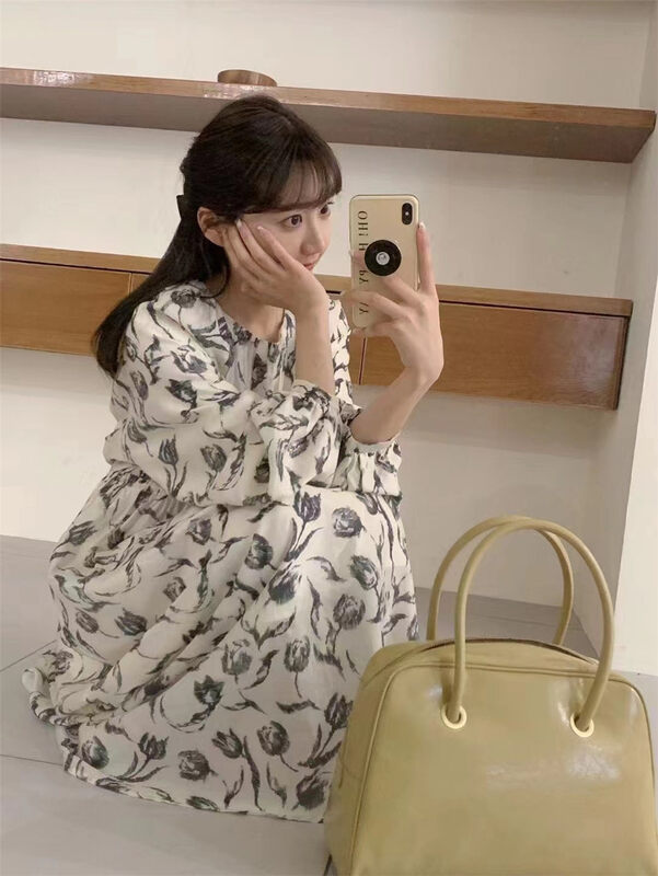 2023 early spring new! [ARE YOU] round neck loose pleated comfortable dress YS1-160# L