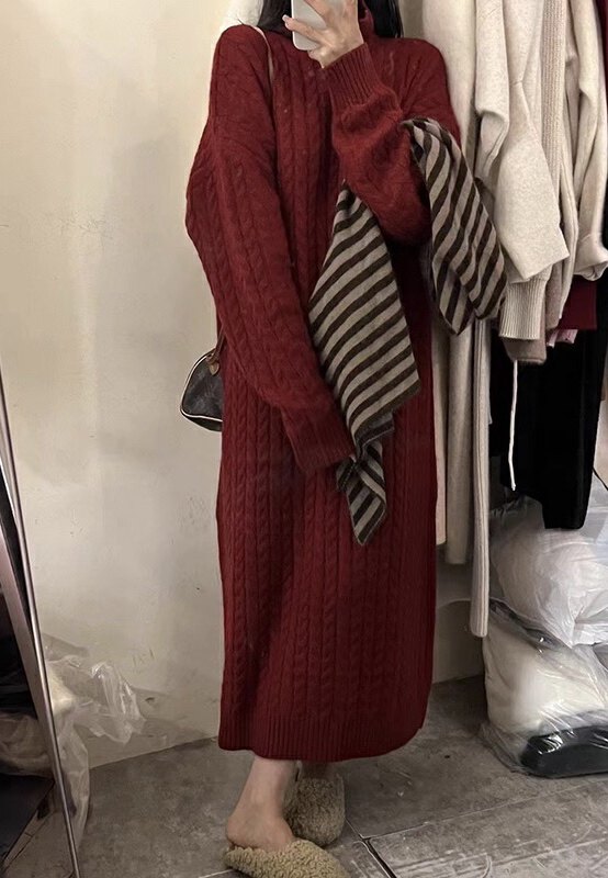 [WANWAN] Turtleneck Pullover Dress 0095# HBX
