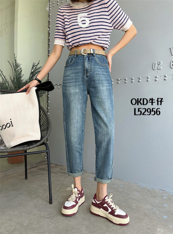 2023早春新款!【OKD】高腰直筒顯瘦百搭牛仔褲(配腰帶)  52956#  ZXL