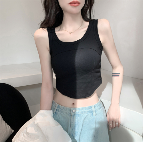 Real shot real price American hot girl fashion new design sense lace beauty strap chest pad outer wear short vest top