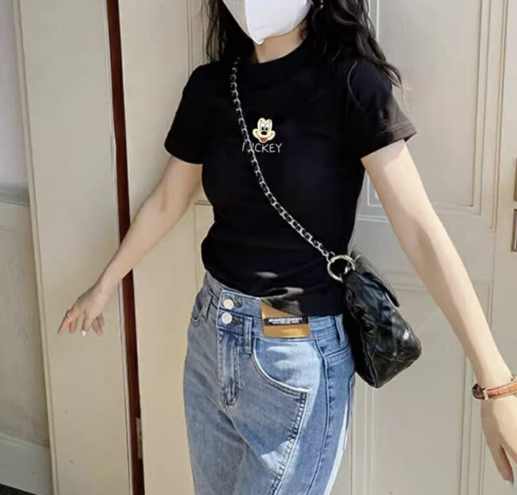 【子怡家】米奇刺繡百搭顯瘦短袖T恤  YS8-2002#  WTT