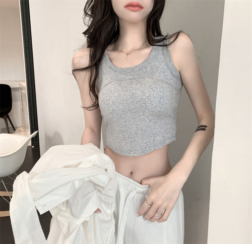 Real shot real price American hot girl fashion new design sense lace beauty strap chest pad outer wear short vest top