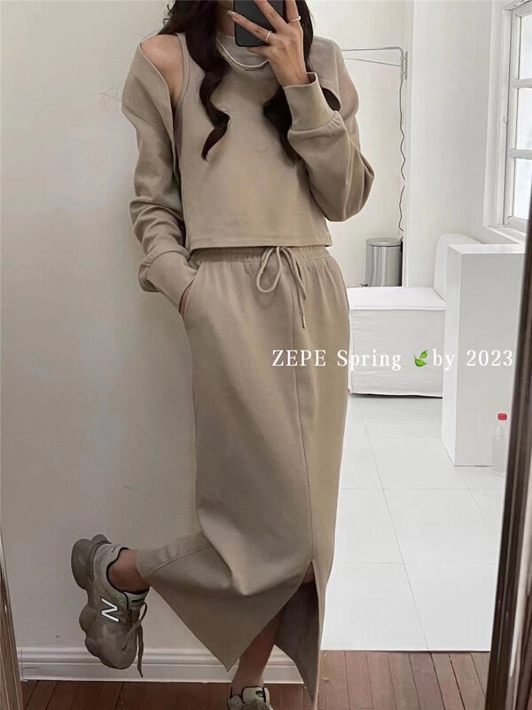 2023早春新款!【ZE】顯瘦舒適背心+百搭小衫+高腰半身裙套裝  1358#  L