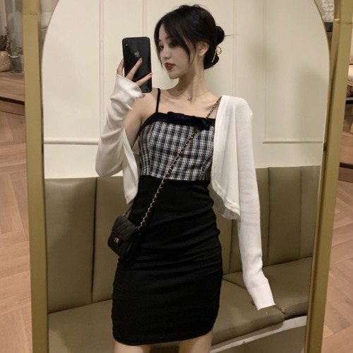 Knitted sunscreen cardigan women's ice silk thin section French small vest top shawl summer with suspender skirt outer wear blouse