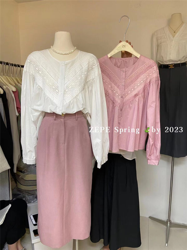 2023 early spring new! [ZE] round neck single-breasted comfortable solid color shirt (only sell shirts) YS1-5502# L