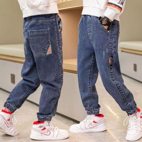 Boys' jeans 2023 winter clothes new children's clothes fried street trousers baby autumn and winter plus velvet children's warm pants tide