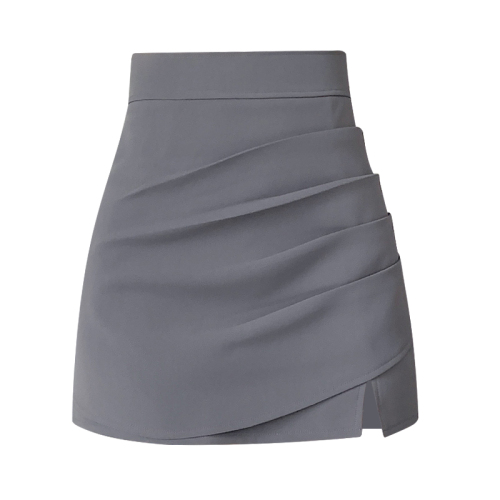 Real shot pleated short skirt female 2023 spring and summer new irregular design sense slit bag hip A-line skirt