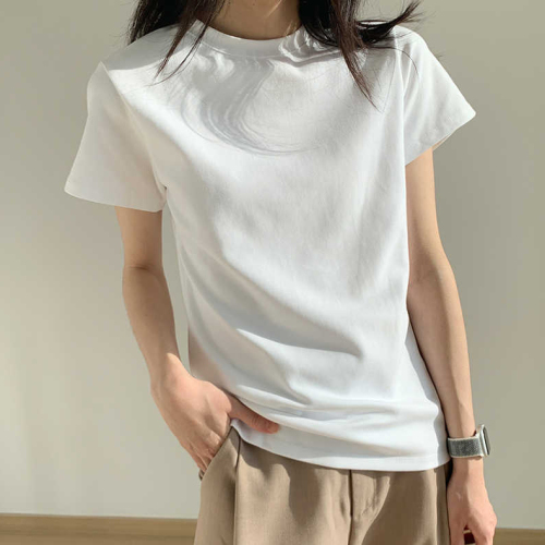 Pure cotton back bag collar plus size women's  spring and summer new loose solid color short-sleeved T-shirt