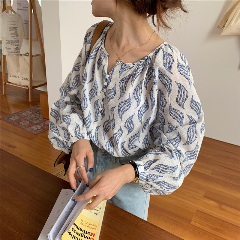 Korean Lazy Loose Pullover Long Sleeve Printed Shirt