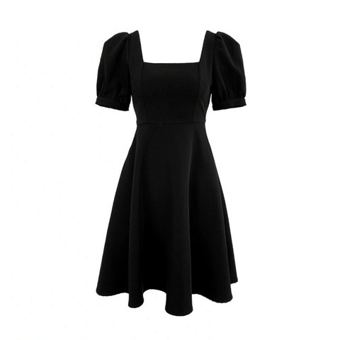 Twisted silk summer new retro Hepburn style little black dress fat girl waist slimming square neck dress