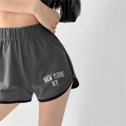 220g Fish Scale 6535 Cotton Letter Embroidery Sports Shorts Women's Loose Casual Walking Elastic Hot Pants