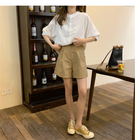 Women's Summer High Waist Loose Korean Style Summer New Slimming Wide Leg Casual Pants Versatile Apricot Suit Quarter Pants