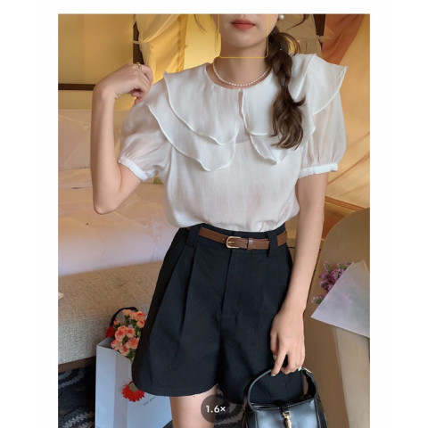 Women's Summer High Waist Loose Korean Style Summer New Slimming Wide Leg Casual Pants Versatile Apricot Suit Quarter Pants