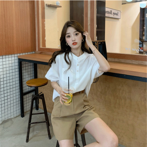 Women's Summer High Waist Loose Korean Style Summer New Slimming Wide Leg Casual Pants Versatile Apricot Suit Quarter Pants