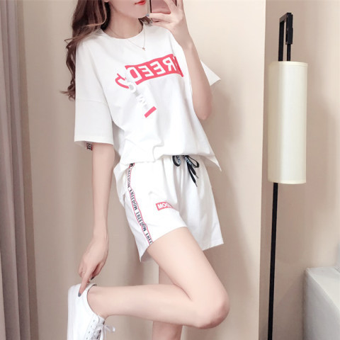 2023 spring and summer new Korean style fashion loose short-sleeved large size shorts running two pieces