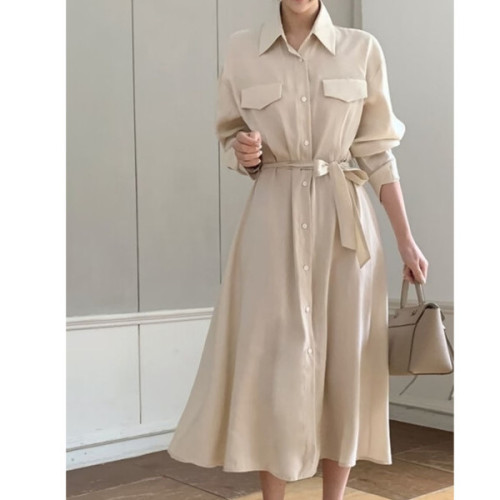 Korean chic summer large size new niche simple temperament solid color loose long dress women