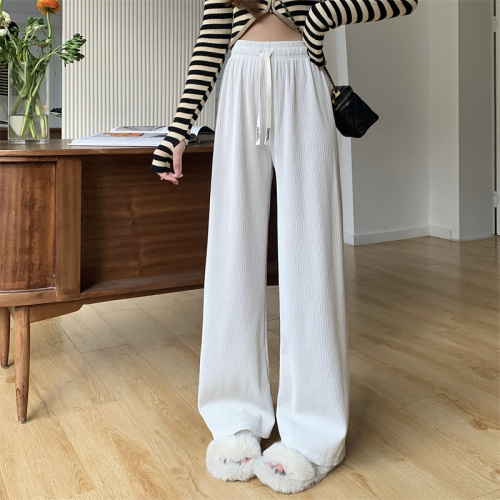 Real shot unabated pink wide-leg pants spring and summer new casual high waist drape straight tube narrow floor mopping pants small man