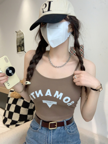 Real shot real price hot girl letter printing camisole women's chest pad all-match sweet slim slim back