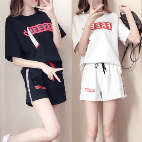 2023 spring and summer new Korean style fashion loose short-sleeved large size shorts running two pieces