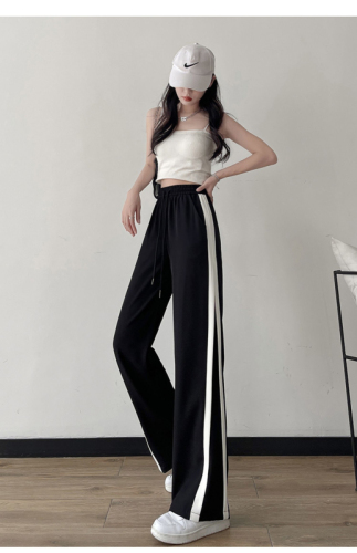 Original combed fabric ice silk sports pants women's spring and autumn high waist casual large size straight pants small wide leg pants