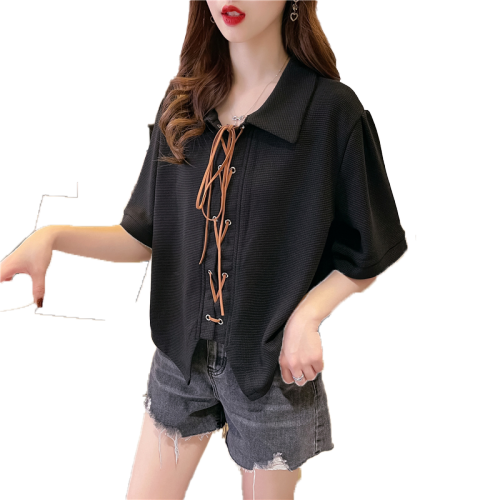 Real shot waffle ins tide super hot short-sleeved t-shirt women's summer loose design sense niche all-match top