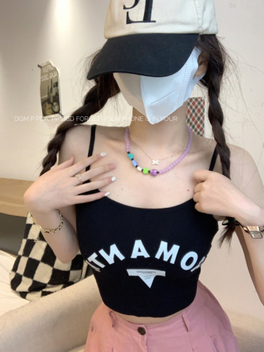 Real shot real price hot girl letter printing camisole women's chest pad all-match sweet slim slim back
