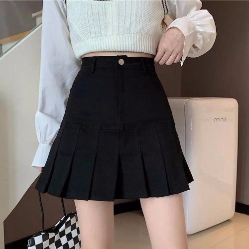 2023 new fashion all-match pure cotton double-layer lined spring and summer new pleated half-length hip skirt